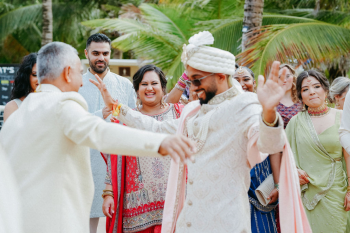 Eshwar dancing during his baraat procession at Generations Riviera Maya during the couple’s Indian destination wedding in Mexico