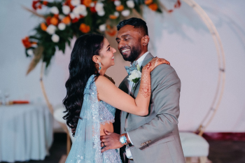 Katherine and Marun share a dance during
their reception at Salon Royale Ballroom surrounded by elegant wedding décor.