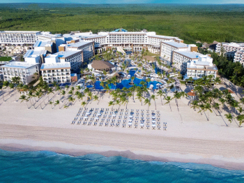 Aerial view of Hyatt Ziva Cap Cana resort in Punta Cana with beachfront, pools, and tropical landscape