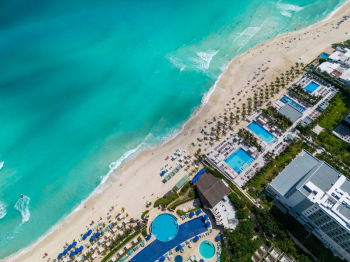 Aerial view of Cancun's hotel zone, a popular Indian destination wedding location. Aerial view of Cancun's hotel zone, a popular Indian destination wedding location.