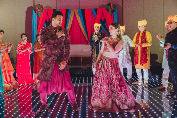 Marinna and Rahul dancing during their Sangeet celebration at Moon Palace The Grand Cancun. Marinna and Rahul dancing during their Sangeet celebration at Moon Palace The Grand Cancun.