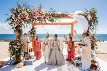 Sonam and Harshal's beachfront wedding ceremony at Hard Rock Riviera Maya during their Indian destination wedding in Mexico. Sonam and Harshal's beachfront wedding ceremony at Hard Rock Riviera Maya during their Indian destination wedding in Mexico.